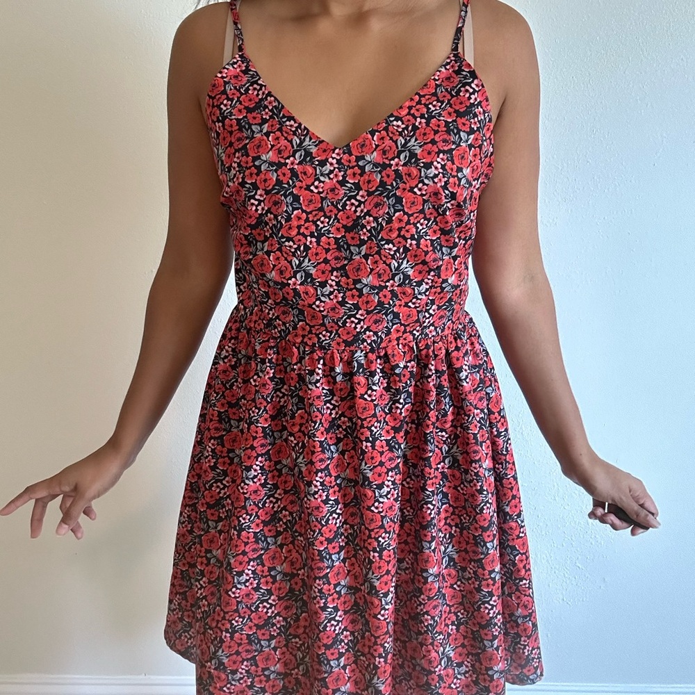 Floral Red and Black Women's Dress